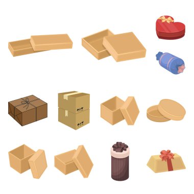 Karton ve teslimat simge vektör Illustration. Hisse senedi için karton ve etiket vektör simge kümesi.