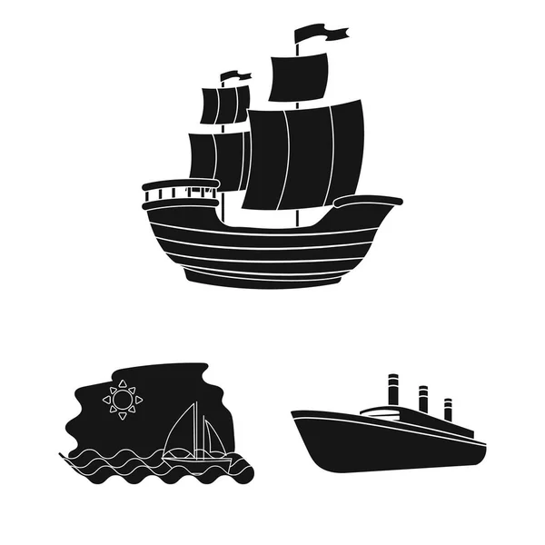 Vector design of yacht and ship icon. Collection of yacht and cruise stock symbol for web. — Stock Vector