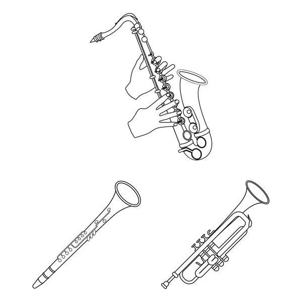 Diseño vectorial de trompeta y signo de latón. Conjunto de trompeta y saxofón símbolo de stock para web . — Vector de stock