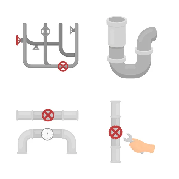 Изолированный объект трубы и знака водопровода. Коллекция векторной иллюстрации труб и металлов . — стоковый вектор