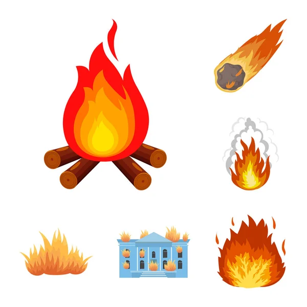 Isolierte Objekt des Feuers und Flammenzeichen. Set von Feuer und Feuerball-Vektor-Symbol für Aktien. — Stockvektor