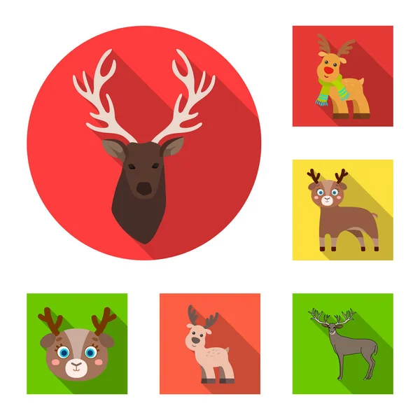 Isolated object of elk and head icon. Collection of elk and stag vector icon for stock. — Stock Vector