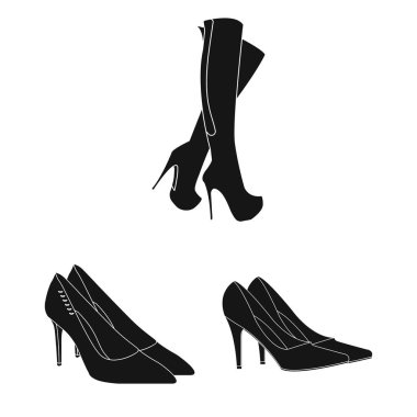 Topuk ve yüksek logo vektör tasarımı. Topuk ve stiletto hisse senedi vektör çizim seti.