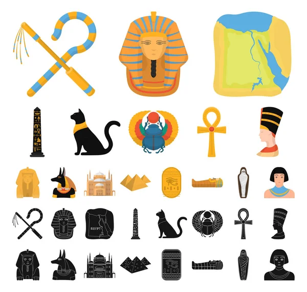 Caricatura del Antiguo Egipto, iconos negros en la colección de conjuntos para el diseño. El reinado de Faraón vector símbolo stock web ilustración . — Vector de stock