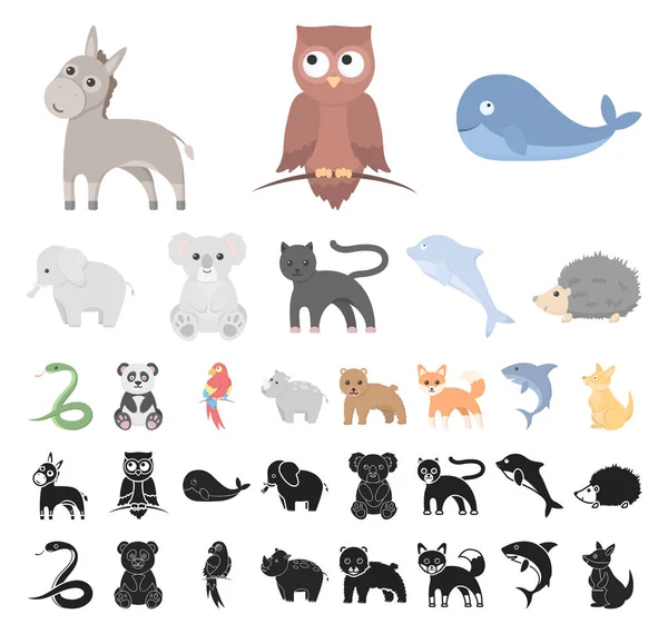 Нереалістичний мультфільм про тварин, чорні ікони в наборі для дизайну. Іграшкові тварини Векторний символ стокова веб-ілюстрація . — стоковий вектор