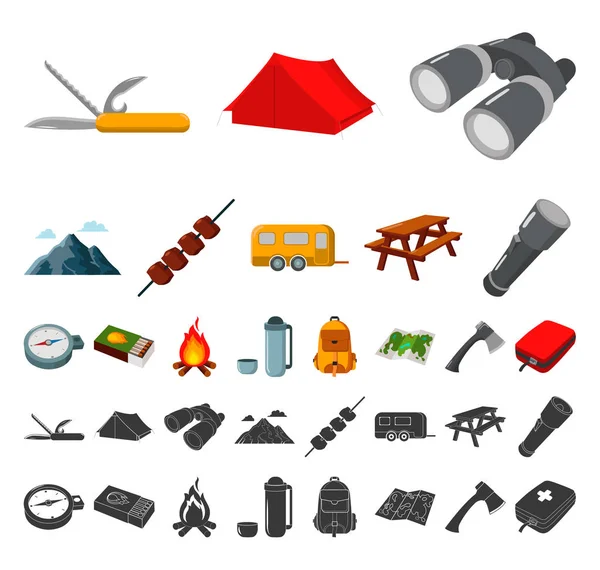 Ruhe in der camping cartoon, schwarze Icons in Set-Kollektion für Design. Camping und Ausrüstung Vektor Symbol Lager Web Illustration. — Stockvektor
