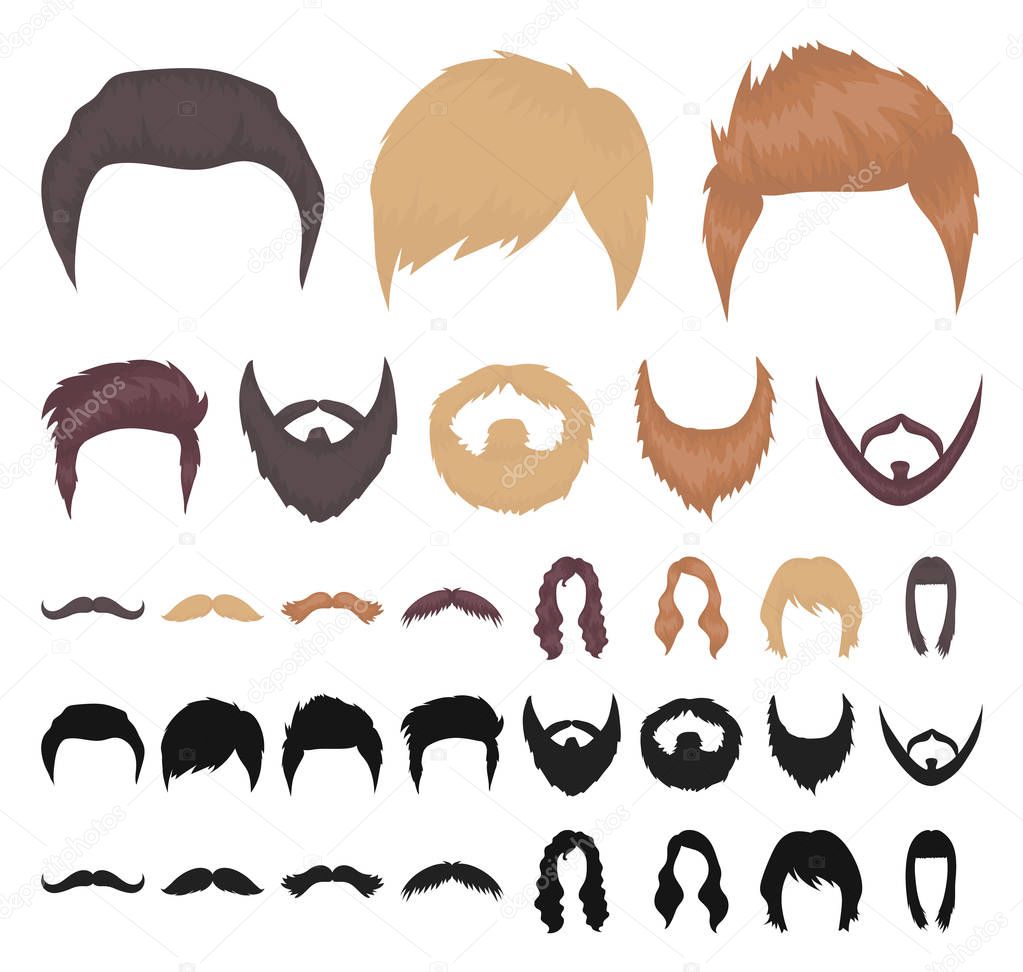 Mustache and beard, hairstyles cartoon, black icons in set collection for design. Stylish haircut vector symbol stock  illustration.