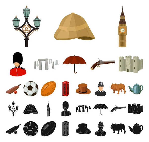 Inglaterra país de dibujos animados, iconos negros en la colección de conjuntos para design.Travel y atracciones vector símbolo stock web ilustración . — Vector de stock