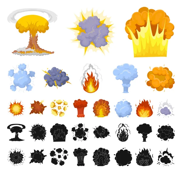 Desenhos animados de explosões diferentes, ícones pretos na coleção do jogo para a ilustração da correia fotorreceptora do símbolo do vetor do design.Flash e da chama . —  Vetores de Stock