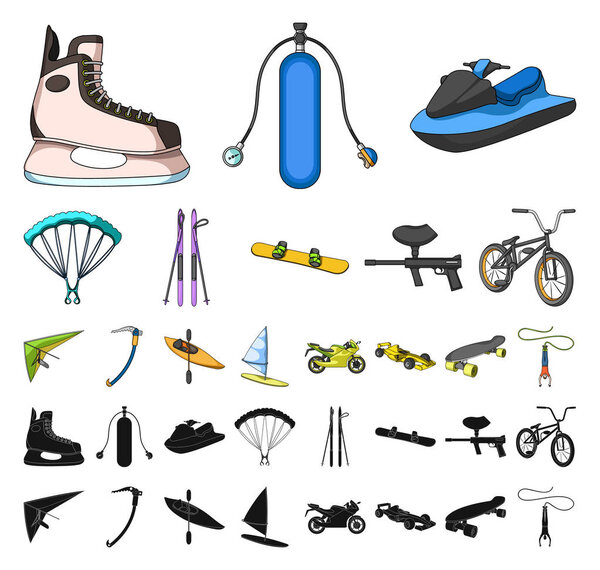 Extreme sport cartoon, black icons in set collection for design.Different kinds of sports vector symbol stock web illustration.