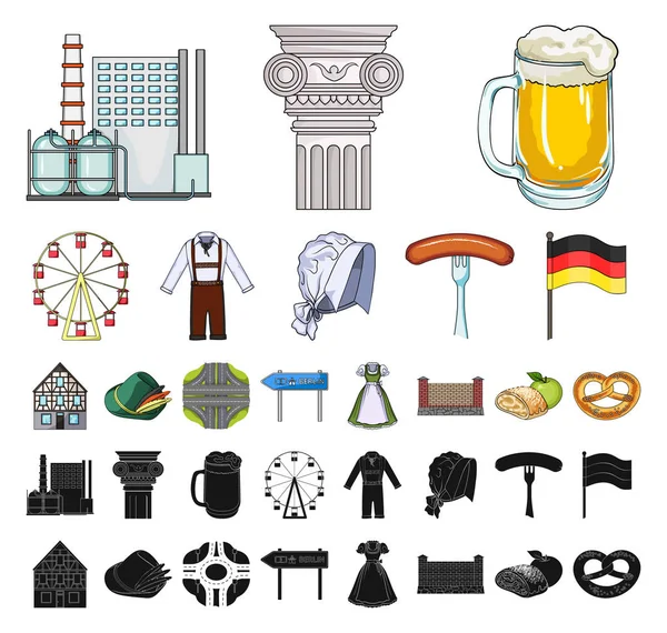 Land Duitsland tekenfilm, zwarte pictogrammen in set collectie voor design. Duitsland en landmark symbool voorraad web vectorillustratie. — Stockvector