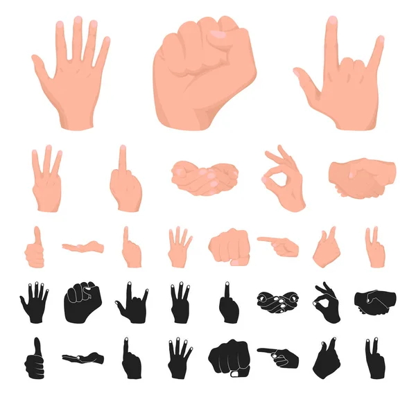 Ручний Жест Мультфільм Чорні Піктограми Наборі Колекції Дизайну Пальма Палець — стоковий вектор