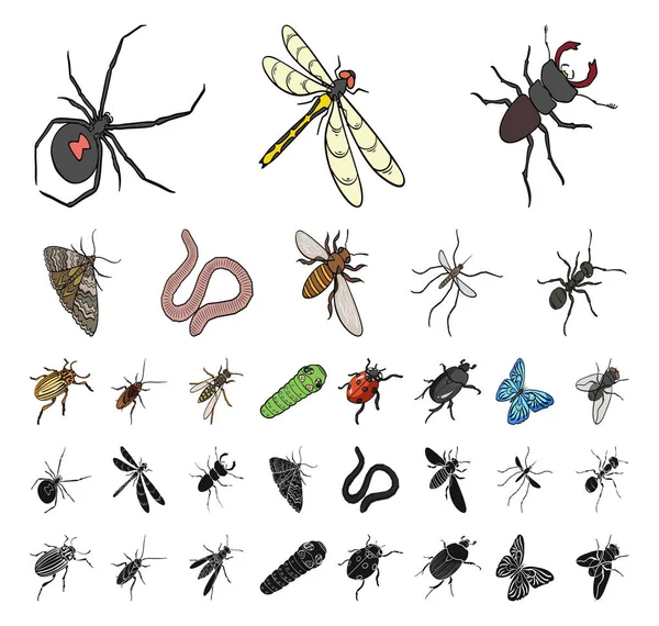 Different kinds of insects cartoon, black icons in set collection for design. Insect arthropod vector isometric symbol stock web illustration. — Stock Vector