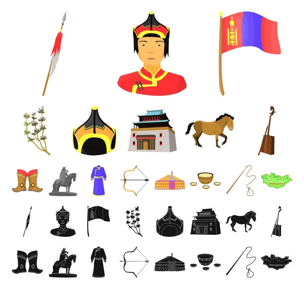 Pays Mongolie dessin animé, icônes noires dans la collection set pour le design.Territory et symbole vectoriel emblème stock illustration web . — Image vectorielle