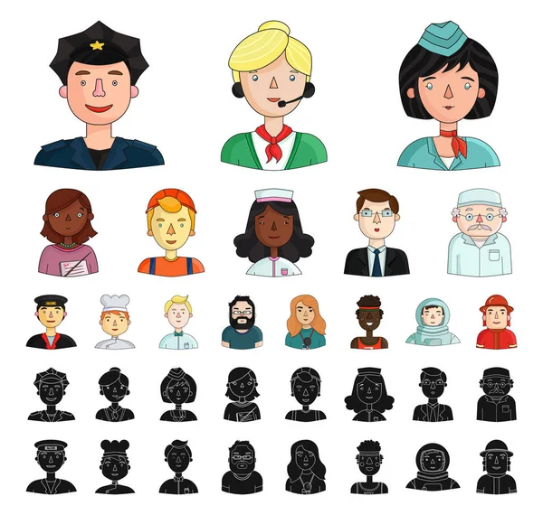 Lidé různých profesí karikatura, černé ikony v nastavení kolekce pro design. Pracovníka a specialista vektorové ilustrace symbolů akcií web. — Stockový vektor