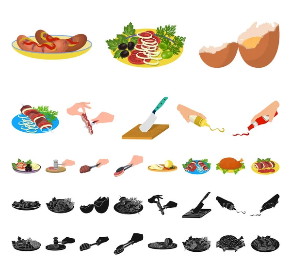 Kochen Food Cartoon Schwarze Symbole Set Kollektion Für Design Küche — Stockvektor