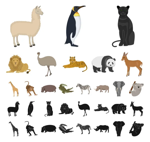 Dibujos animados de animales de juguete, iconos negros en la colección de conjuntos para el diseño. Pájaro, depredador y herbívoro vector símbolo stock web ilustración . — Vector de stock