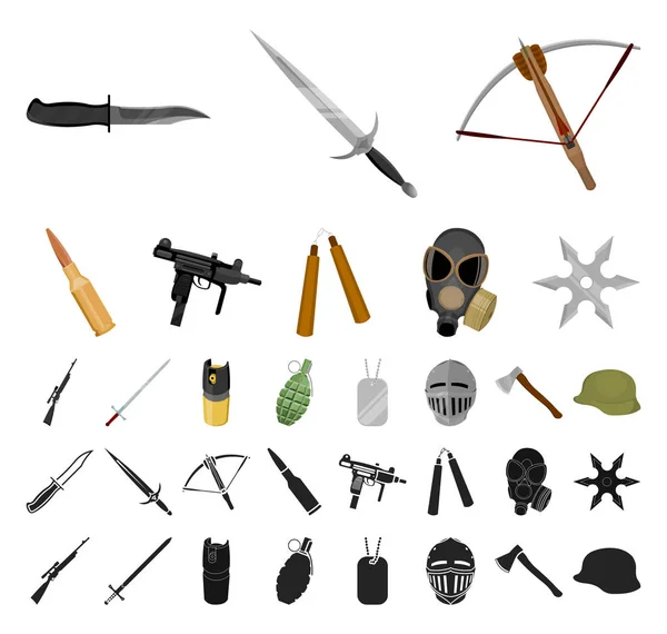 Types d'armes dessin animé, icônes noires dans la collection de jeu pour la conception.Armes à feu et armes à lame vectoriel symbole stock illustration web . — Image vectorielle