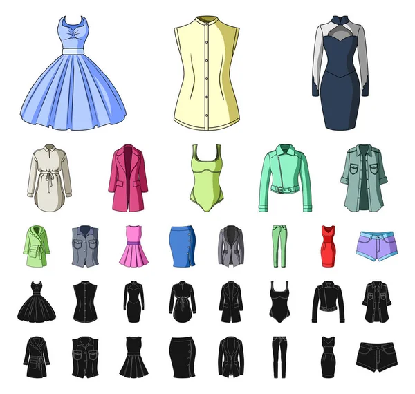 Dibujos animados de ropa para mujer, iconos negros en la colección de conjuntos para design.Clothing Variedades y accesorios vector símbolo stock web ilustración . — Vector de stock