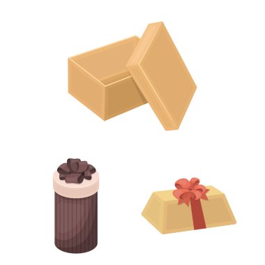 Karton ve teslimat logo yalıtılmış nesne. Karton ve etiket stok vektör çizim seti.