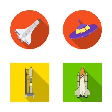 Bir uzay gemisi ve gemi işaret illüstrasyon vektör. Web için uzay gemisi ve İstasyonu hisse senedi simgesi kümesi.