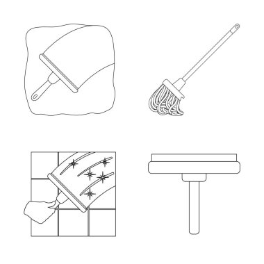 Paspas ve süpürge işareti yalıtılmış nesne. Paspas ve web için temiz hisse senedi simgesi toplama.