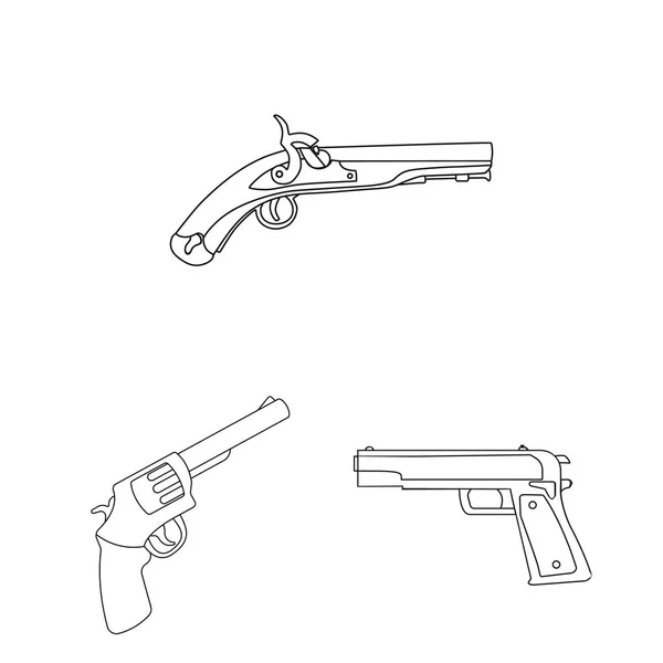 Vector ontwerp van pictogram revolver en pistool. Set revolver en trigger aandelensymbool voor web. — Stockvector