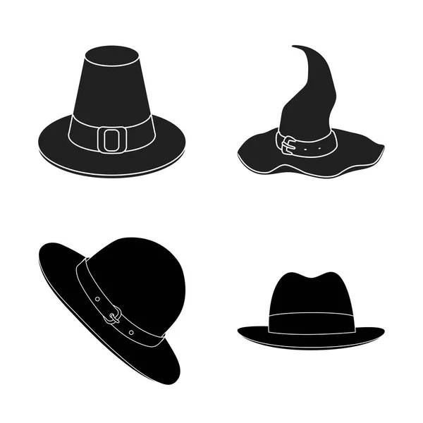 帽子とキャップのシンボルの孤立したオブジェクト。ストックの帽子とモデルのベクター アイコンのコレクション. — ストックベクタ