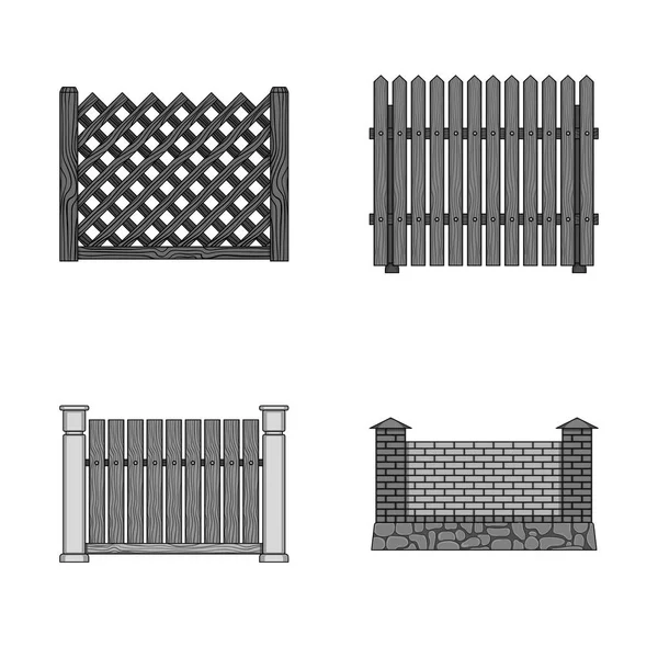 Vektor design av kännetecken som grind och staket. Samling av gate och vägg aktiesymbol för webben. — Stock vektor