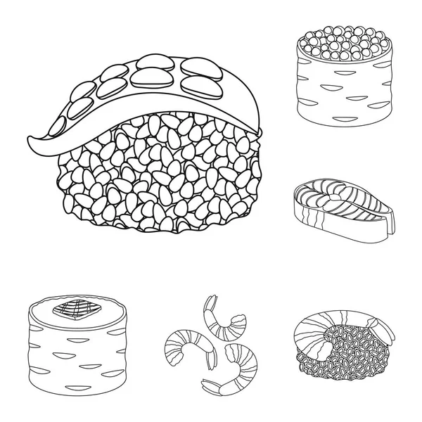 Design vetorial de sushi e logotipo de peixe. Conjunto de sushi e cozinha estoque vetor ilustração . — Vetor de Stock