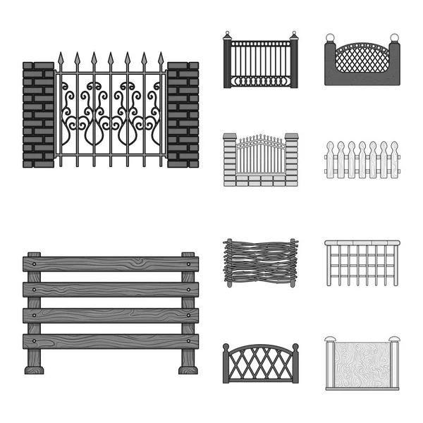 Vektor design av kännetecken som grind och staket. Uppsättning av gate och väggen lager vektorillustration. — Stock vektor
