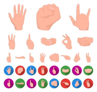 El jest çizgi film, set koleksiyonu tasarım için düz simgeler. Palmiye ve parmak sembol stok web illüstrasyon vektör.