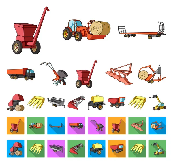 Agricultural machinery cartoon,flat icons in set collection for design. Equipment and device vector symbol stock web illustration. — Stock Vector