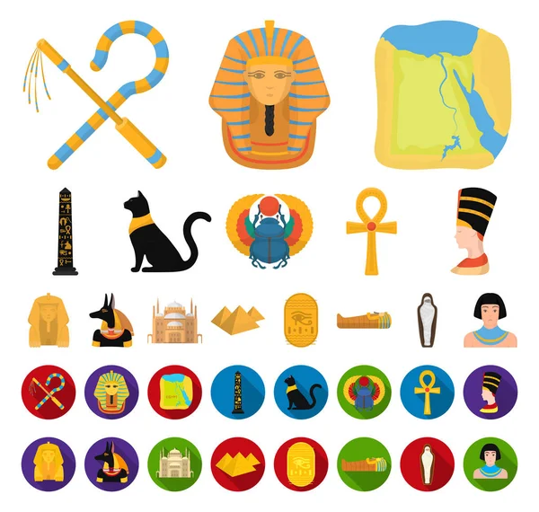 Caricatura del Antiguo Egipto, iconos planos en la colección de conjuntos para el diseño. El reinado de Faraón vector símbolo stock web ilustración . — Vector de stock