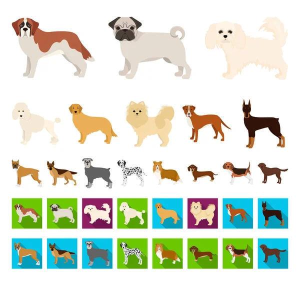 犬漫画の設計のためのセットのコレクションでフラット アイコン。犬ペットのベクトル シンボル ストック web イラスト. — ストックベクタ