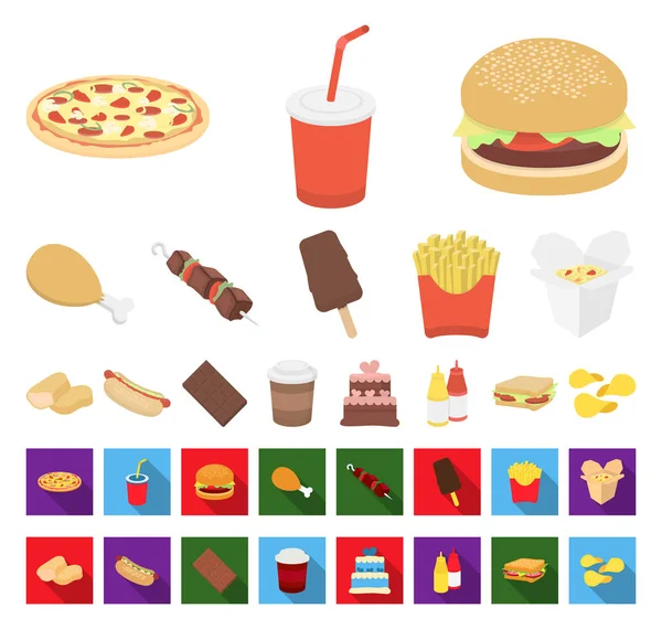 Kartun makanan cepat saji, ikon datar dalam koleksi set untuk design.Food dari produk semi-jadi vektor simbol saham gambar web . - Stok Vektor
