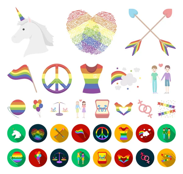 Gay and lesbian cartoon, flat icons in set collection for design.Sexual minority and attributes vector symbol stock web illustration . — стоковый вектор