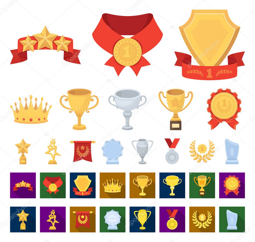 Awards and trophies cartoon,flat icons in set collection for design.Reward and achievement vector symbol stock  illustration.