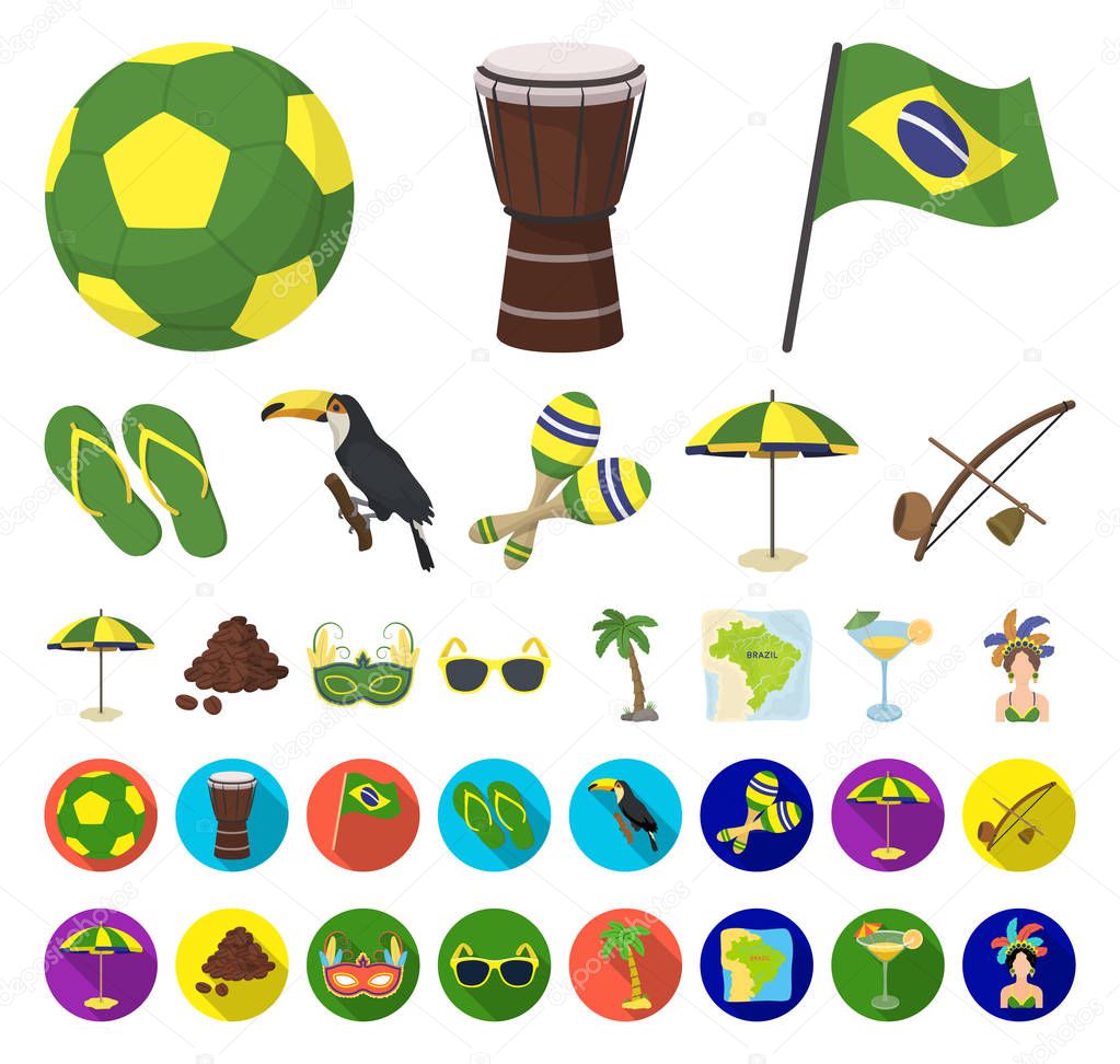 Country Brazil cartoon,flat icons in set collection for design. Travel and attractions Brazil vector symbol stock web illustration.