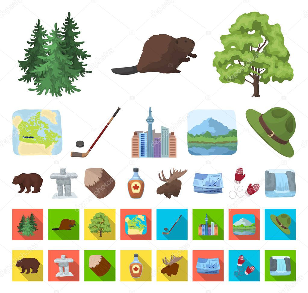 Country Canada cartoon,flat icons in set collection for design. Canada and landmark vector symbol stock  illustration.