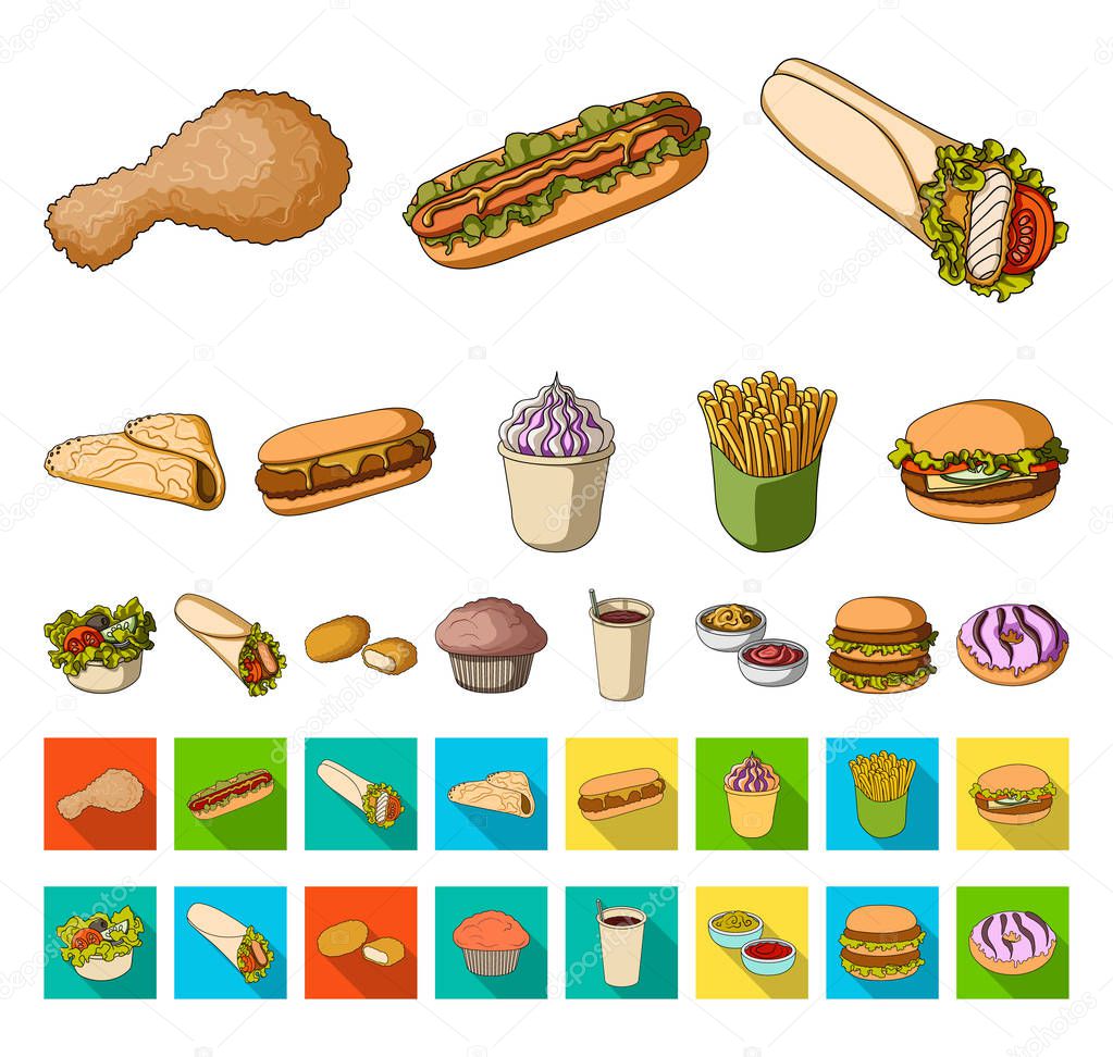 Fast food cartoon,flat icons in set collection for design.Food from semi-finished products vector symbol stock  illustration.