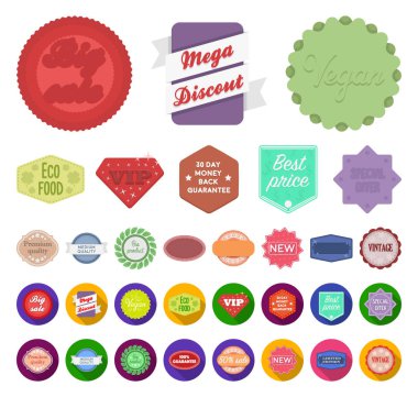 Farklı etiket çizgi film, set koleksiyonu tasarım için düz simgeler. Dizin ve marka sembol stok web illüstrasyon vektör.