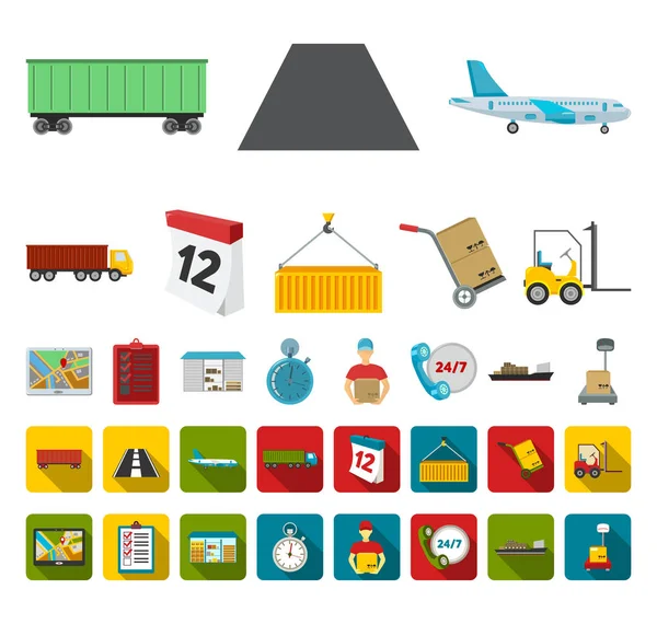Logistics service tecknad, platt ikoner i set samling för design. Logistik och utrustning vektor symbol lager web illustration. — Stock vektor