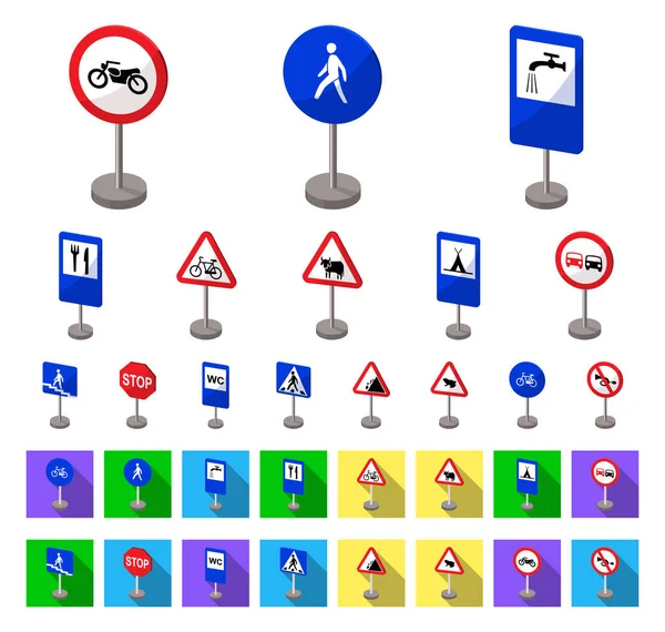 Yol işaretleri farklı türde karikatür, set koleksiyonu tasarım için düz simgeler. Uyarı ve yasağı işaretler sembol stok web illüstrasyon vektör. — Stok Vektör