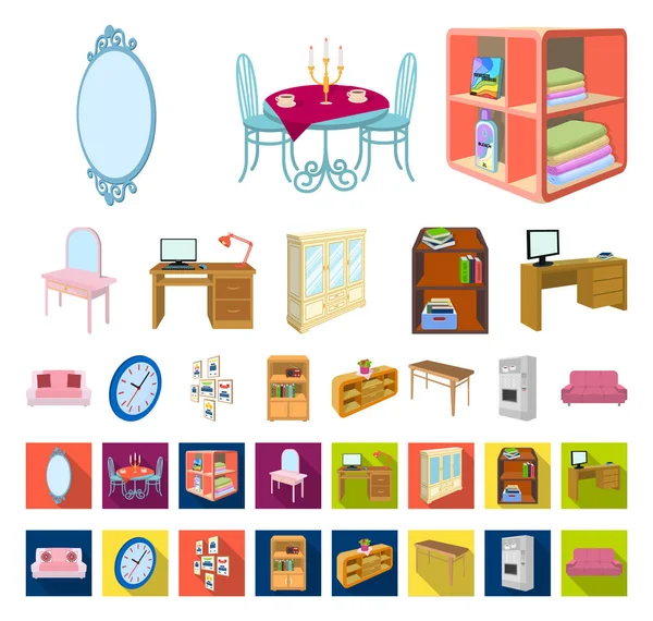Mobilya ve iç çizgi film, set koleksiyonu tasarım için düz simgeler. Ev mobilyası izometrik sembol stok illüstrasyon vektör.