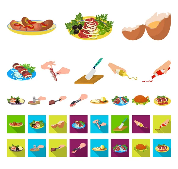 Cocina Dibujos Animados Alimentos Iconos Planos Colección Conjuntos Para Diseño — Vector de stock