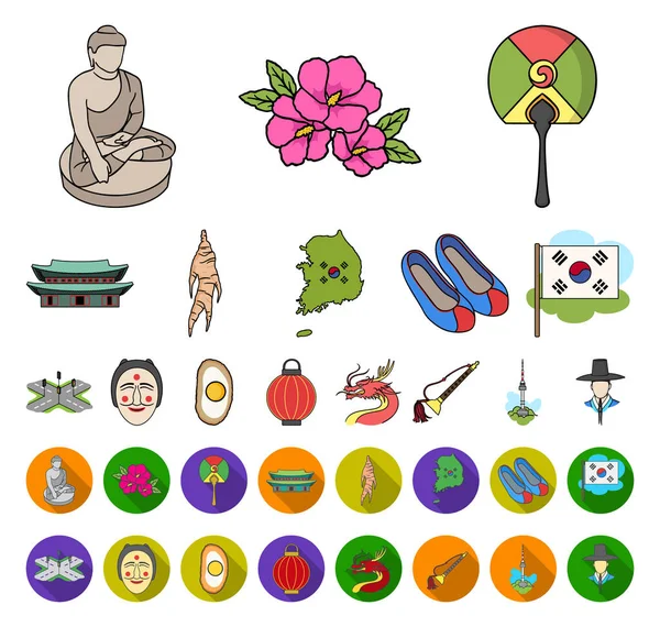 País Corea del Sur dibujos animados, iconos planos en la colección de conjuntos para design.Travel y atracción vector símbolo stock web ilustración . — Vector de stock
