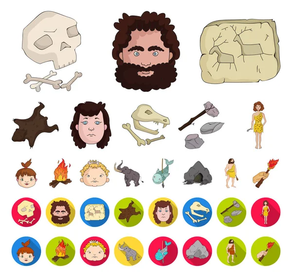 Life in the Stone Age cartoon,flat icons in set collection for design. Ancient people vector symbol stock web illustration. — Stock Vector