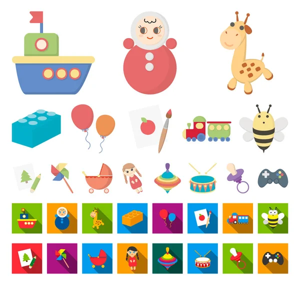 Barnens leksak tecknad, platt ikoner i set samling för design. Spelet och småsak vektor symbol lager web illustration. — Stock vektor