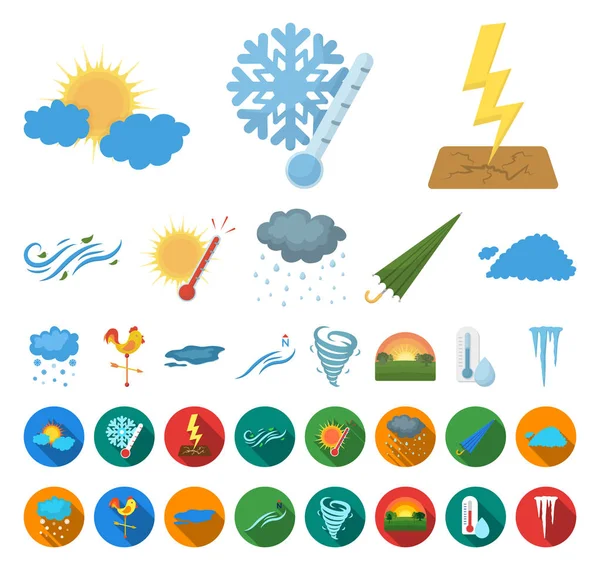 不同的天气卡通, 平面图标集集设计。天气向量标志股票网例证的标志和特征. — 图库矢量图片